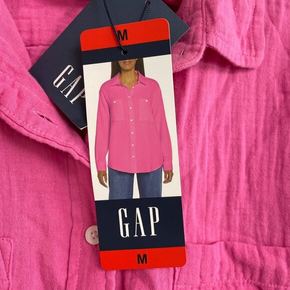NEW Gap Gauze Women's Size M Pink Button-Down Long-Sleeve Shirt 100% Cotton - Picture 8 of 10